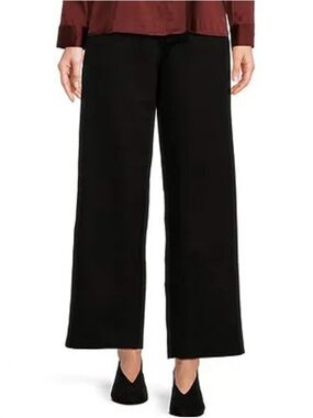 Eileen Fisher Black Wide Leg Pull On Ankle Pants. Drapy Relaxed Elegant Medium